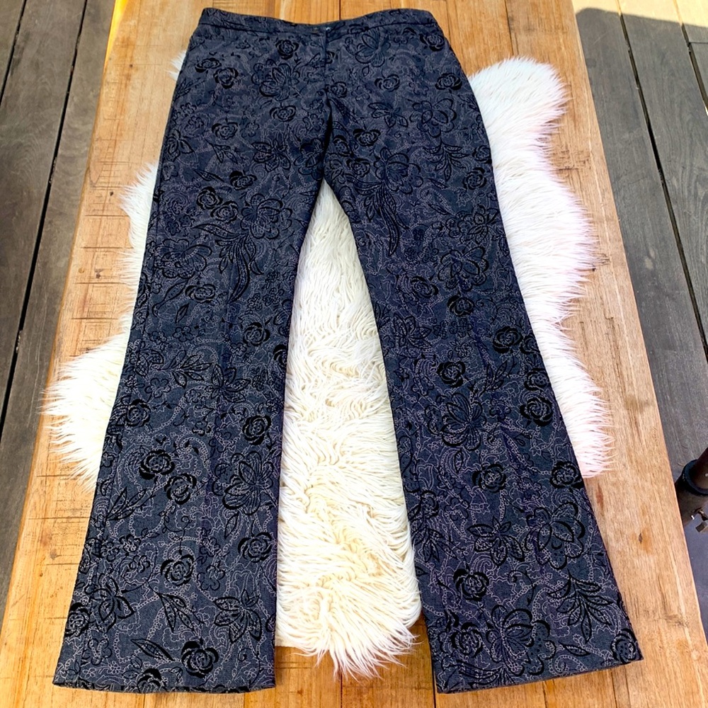 Dress pants with velvet floral on denim